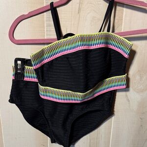 Black Kids Swim Bikini with Rainbow Trim